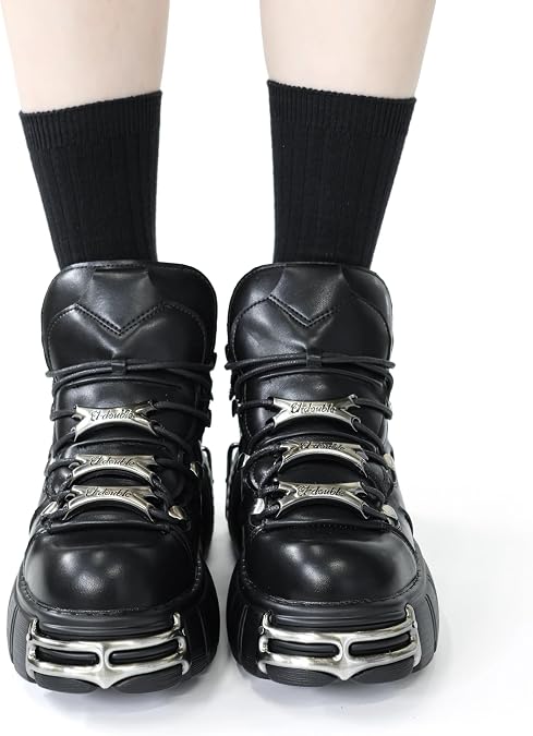 Women's Metal Platform Goth Boots Punk Womens Ankle Boots Fashion Casual Gothic Biker Boots Female Chunk