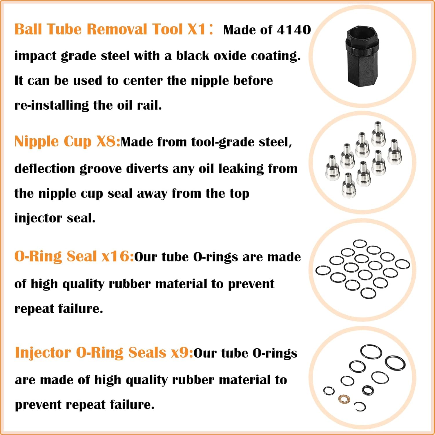 High Pressure Oil Rail Repair Kit Fits for Ford 6.0L Diesel 2003-2010 - Includes High Pressure Oil Rail Ball Tube O-Rings Repair Kit & Nipple Cup Socket & Injector Seal Kit