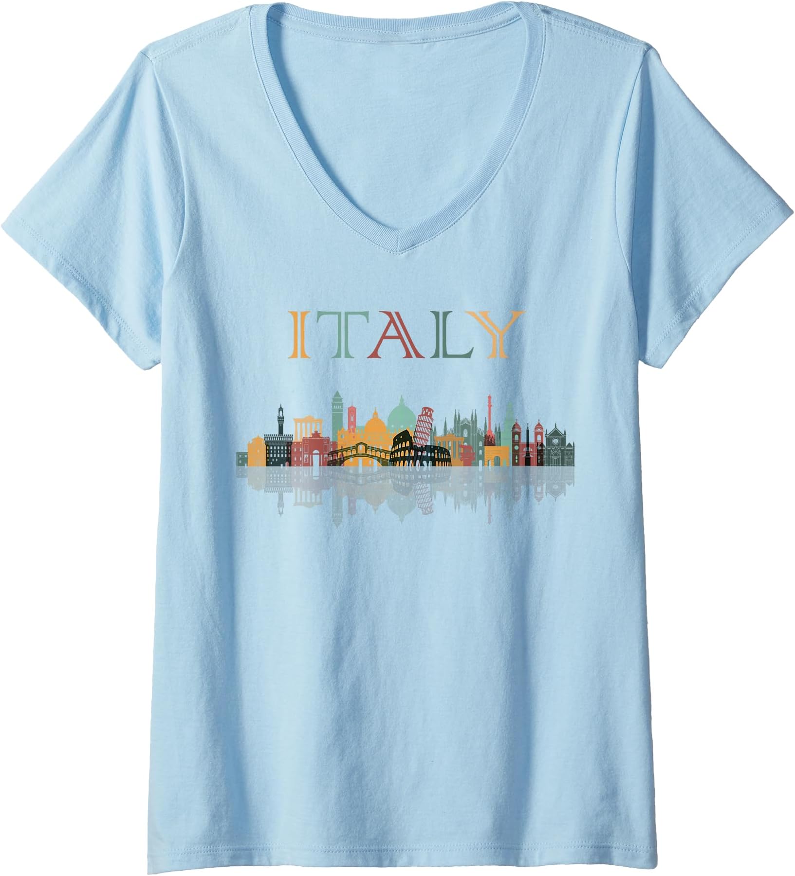 Womens Colorful Travel Around Italy Family Shirt European Vacation V-Neck T-Shirt