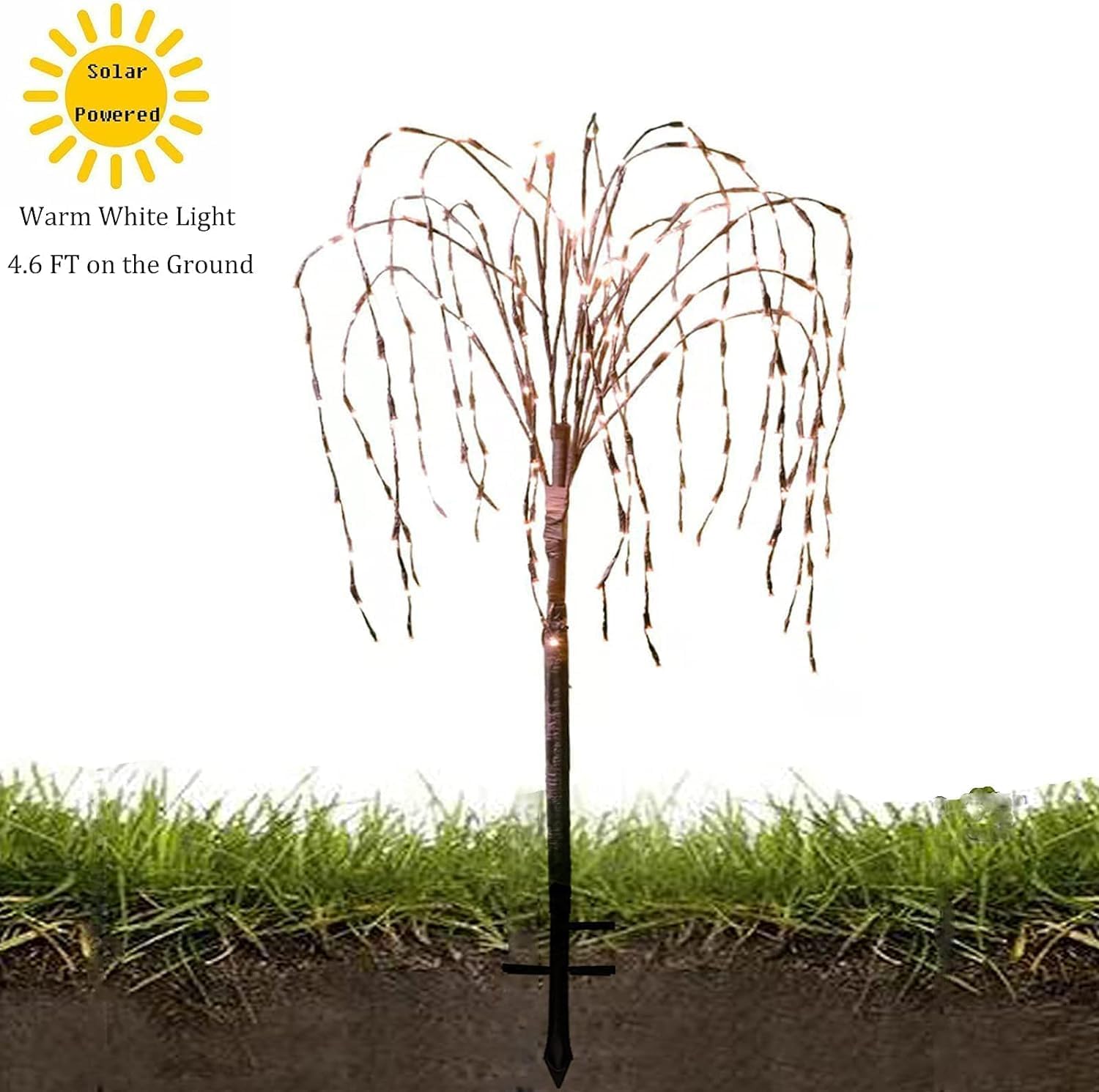 FUCHSUN 4.6 FT 200 LED Solar Lighted Willow Tree Outdoor, Light Up Weeping Willow Tree Garden Pathway Lights, Outside Decor Home Patio Yard Party Wedding Christmas Decorations (Warm White)