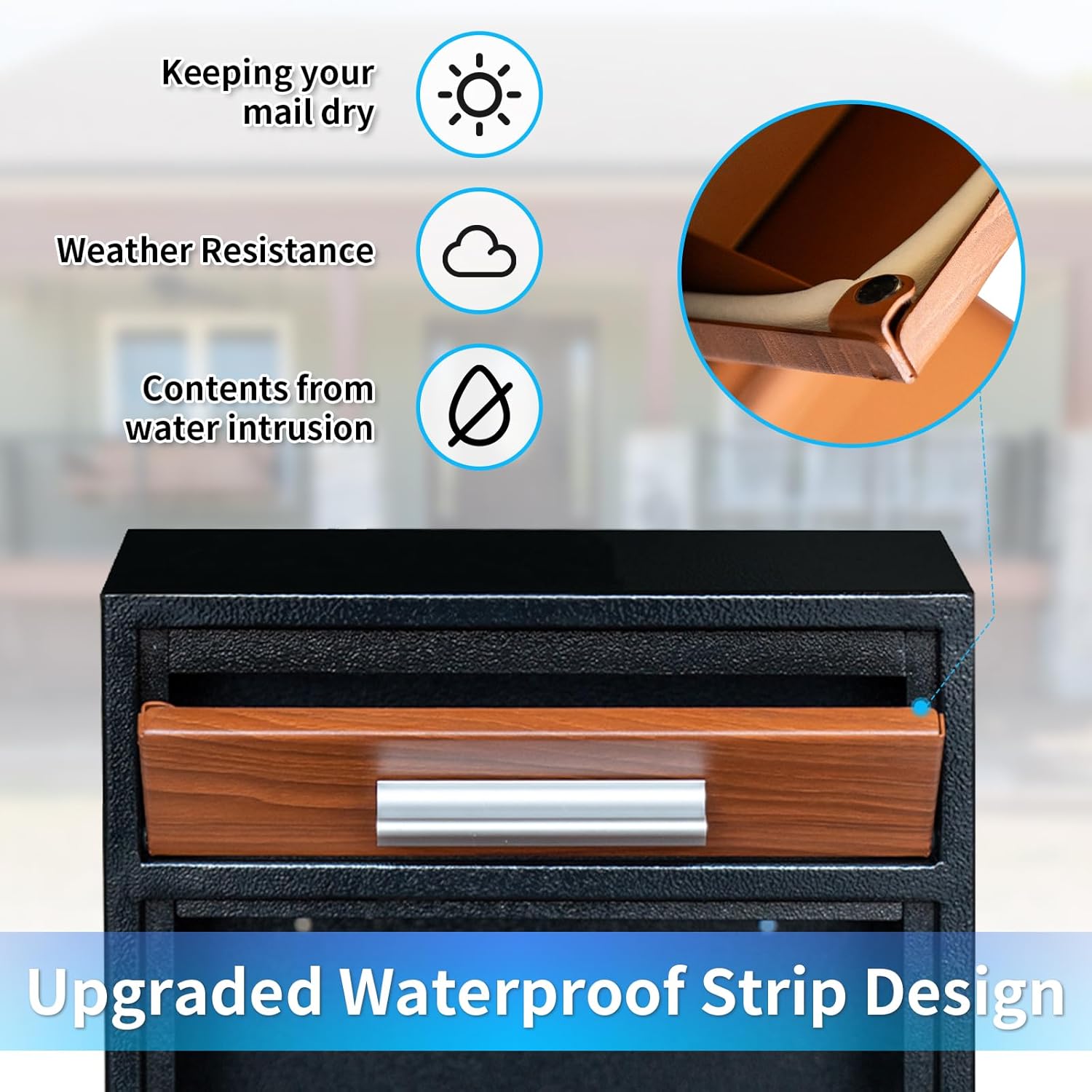 Locking Wall-Mount Mailbox, Wood Vintage Metal Mailboxes for Outside, Security Drop Box with Lock, Large Capacity Heavy Duty Thickened Mailbox