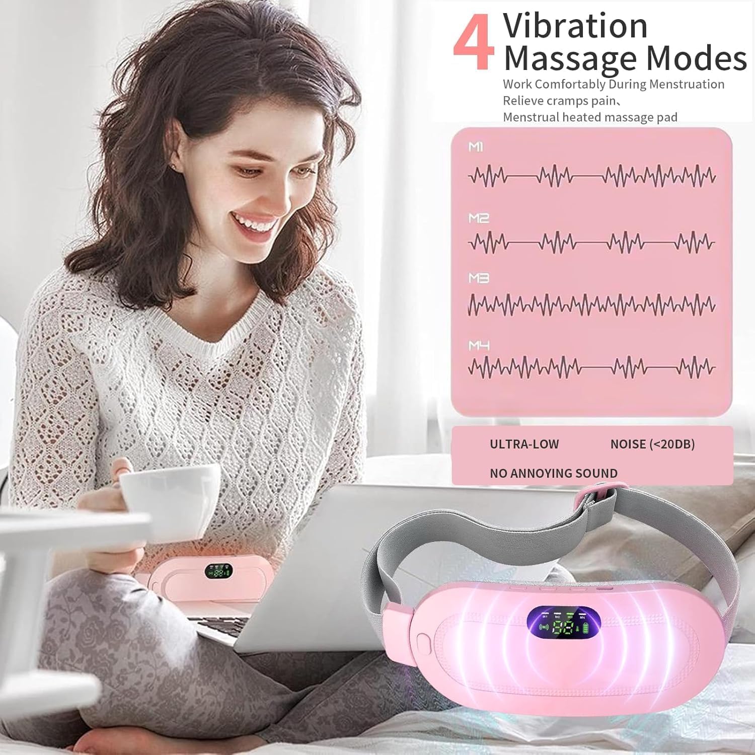 Dhamee Period Cramp Relief Massager & Heating Pad for | Women Period Pain Relief Device| Portable Cordless Cramps Relief Machine 3-Temp & 4-Massage Mode| Gift for Girlfriend Sister 2