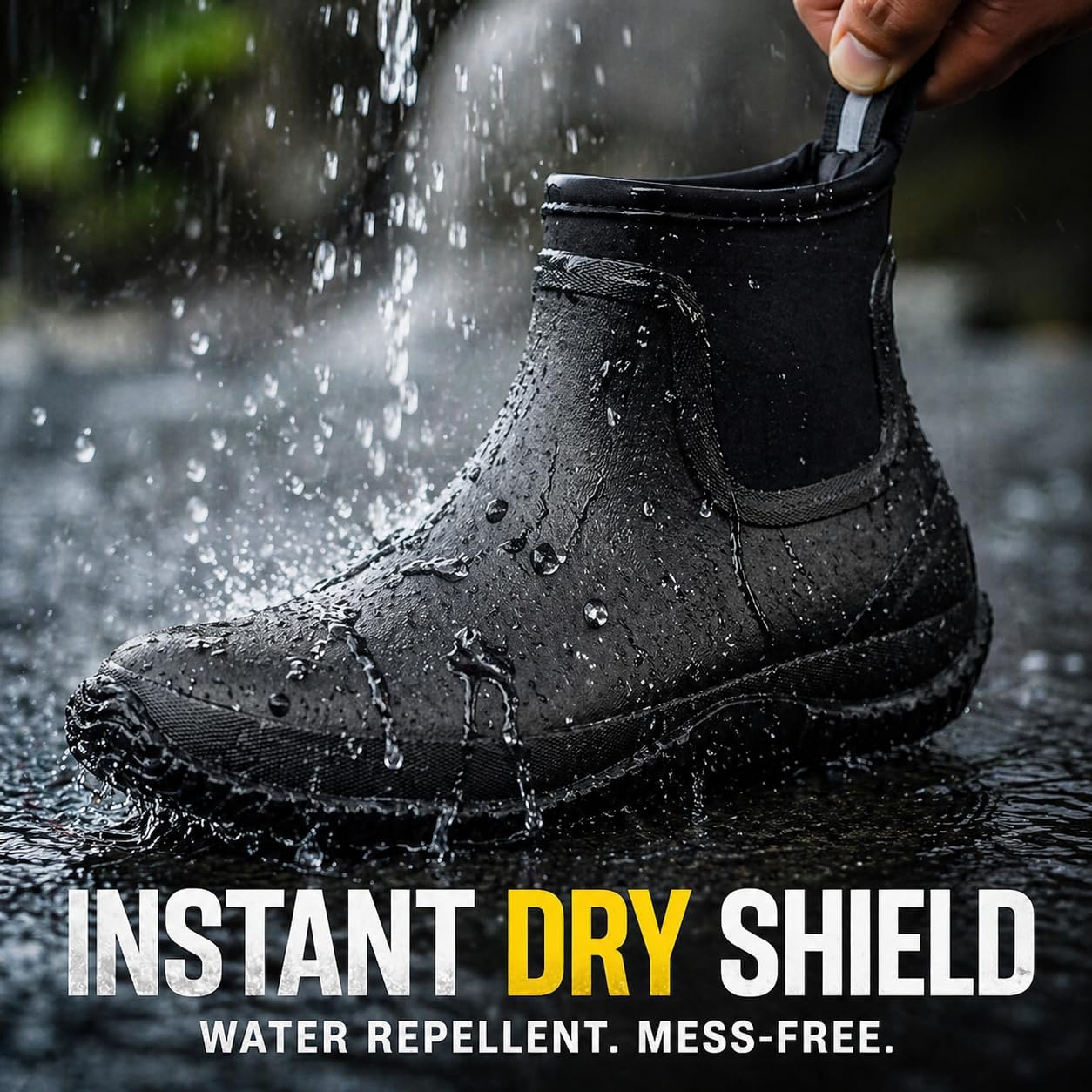 Men's Ankle Rain Boots, Waterproof Rubber Work Boots, Mud Boots for Outdoor Yard, Garden, Lawn & Farm Chores, Durable Slip-On Rain Shoes