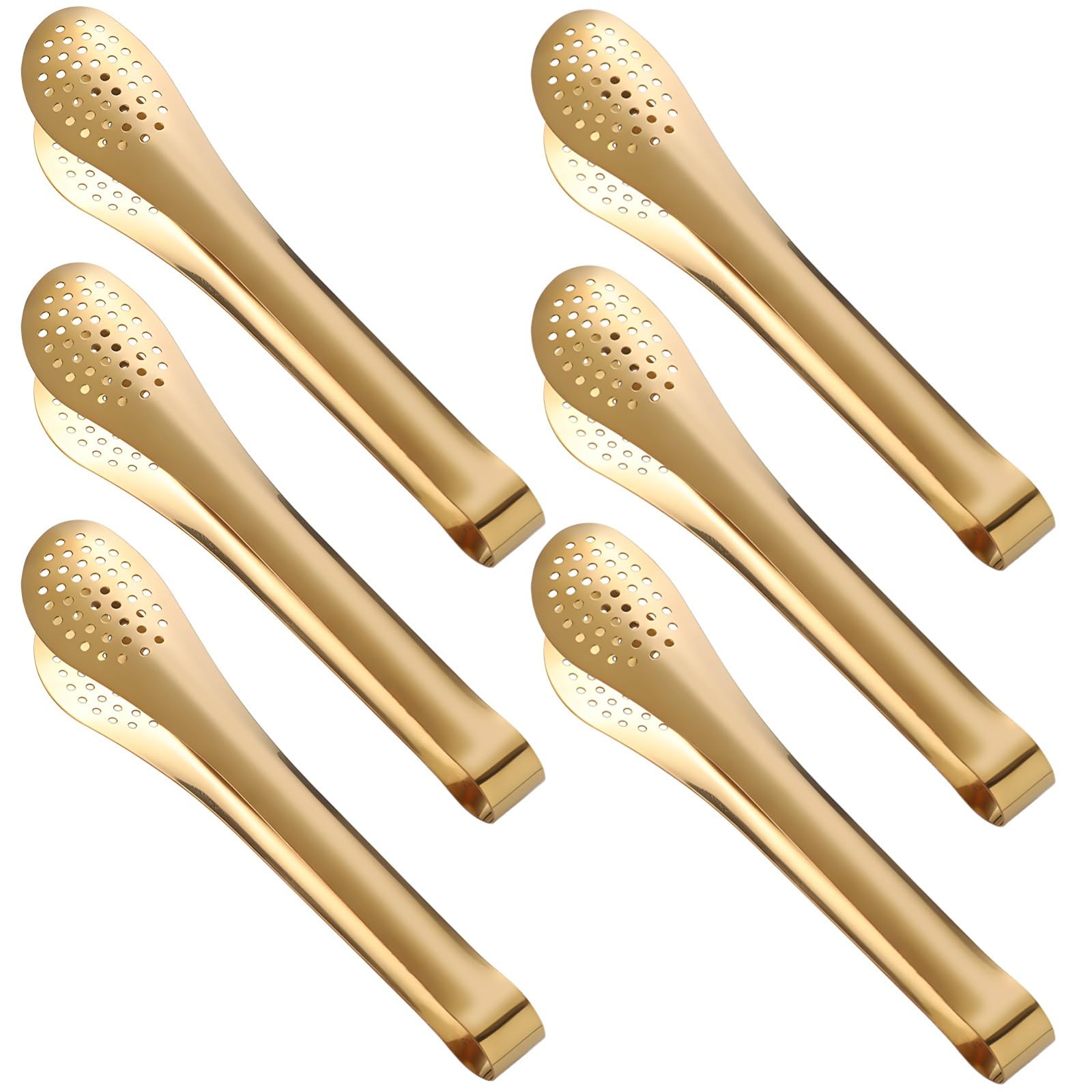 Set di 6 pinze da portata dorate, in acciaio inox, per barbecue, buffet, feste, design elegante per carne, pane e molto altro ancora
