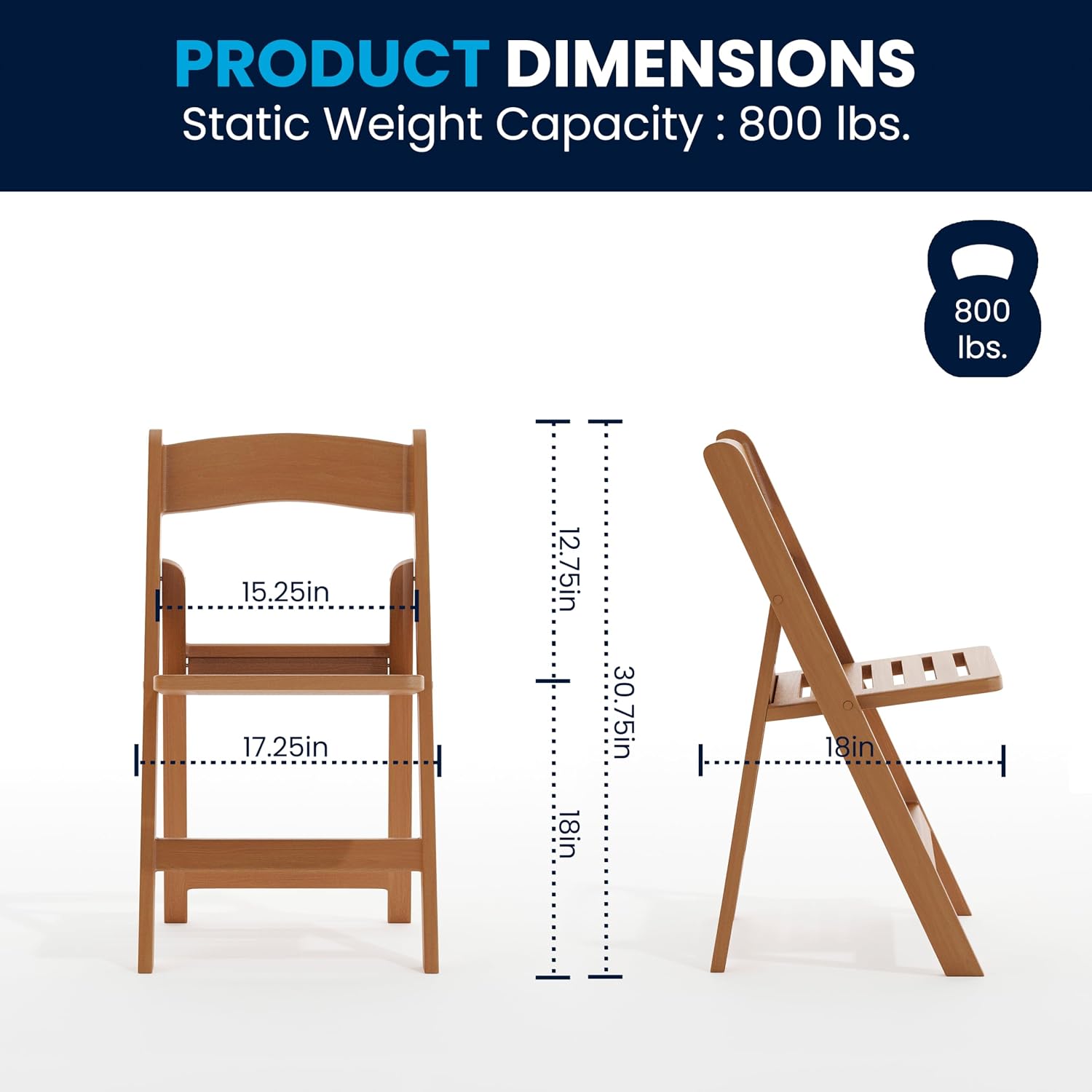 Flash Furniture Hercules Commercial Indoor/Outdoor Folding Event Chair, Wood Look, Weather-Resistant, Lightweight Design, Versatile Use, Set of 4, Chestnut