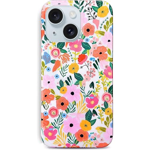 J.west Compatible with iPhone 15 Plus Case Soft Shockproof Cute Floral Phone Protective Cover for Women, Garden Flower Pattern Design Slim Fit Anti-Scratch 6.7" Phone Case for Girl