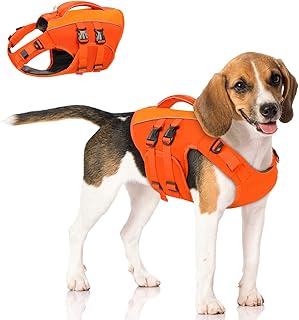 Queenmore Dog Life Jacket,Pet Life Vest for Swimming,Adjustable Reflective Pet Swimming Vest,High Buoyancy Dog Life Jacket,Pet Life Preserver(Orange,L)