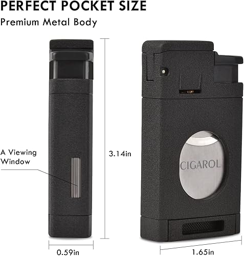 Miniatura 3 de Encendedor de puros, cortador de puros recargable y encendedor, resistente al viento, 3 chorros, encendedor de metal butano, bolsillo para