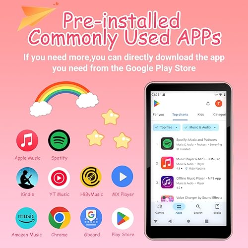 Miniatura 5 de Reproductor de MP3 con Bluetooth y WiFi, almacenamiento de 144 GB y sistema operativo Android, pantalla táctil de 4 pulgadas, radio FM, reproductor