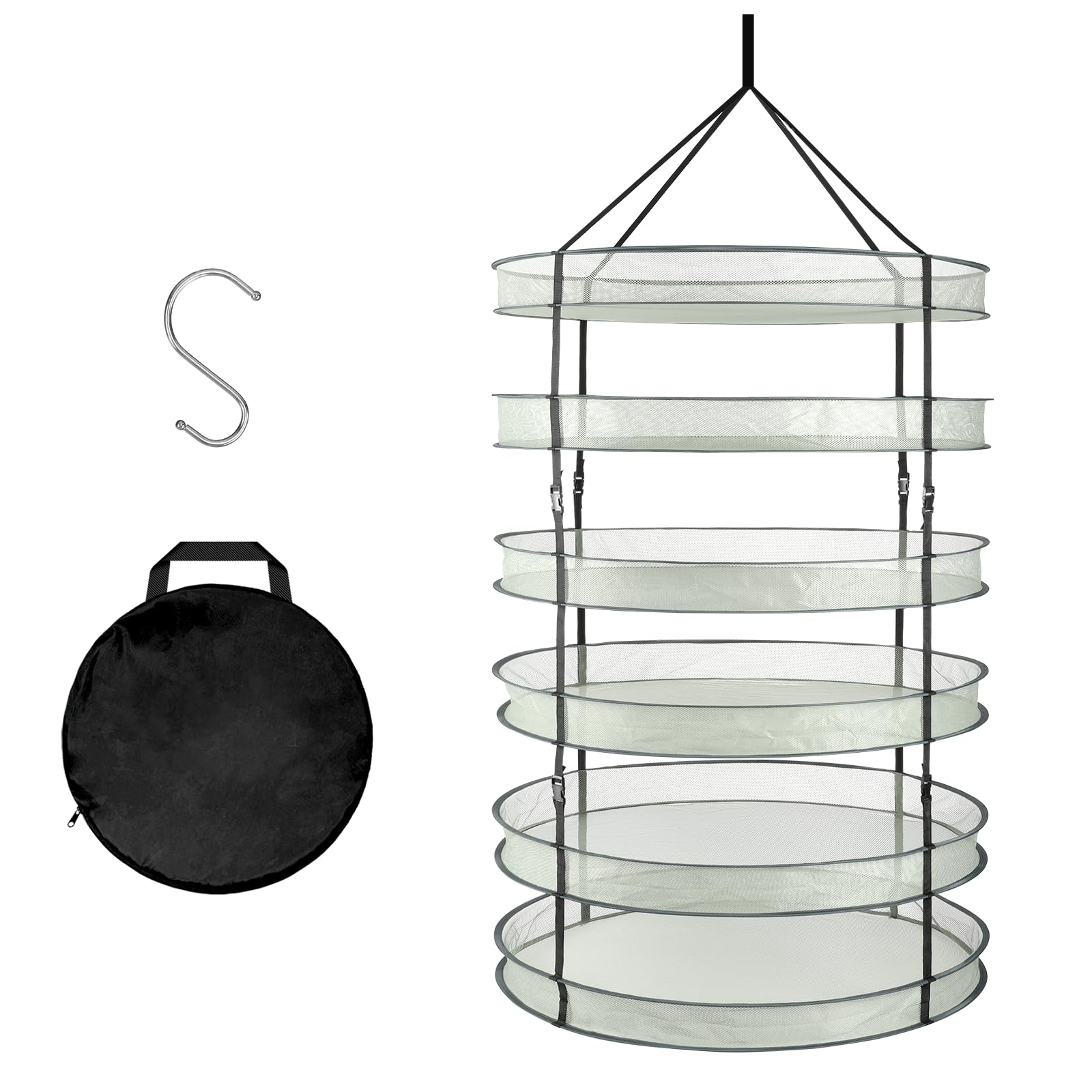 YSSOA Drying Rack Hanging 6 Layer 36'' with Detachable Design & Hook, Dry Mesh Folding Basket Dryer for Plants, Seeds and Buds in Grow Tent, Closet, Hydroponics, Garden Outdoor