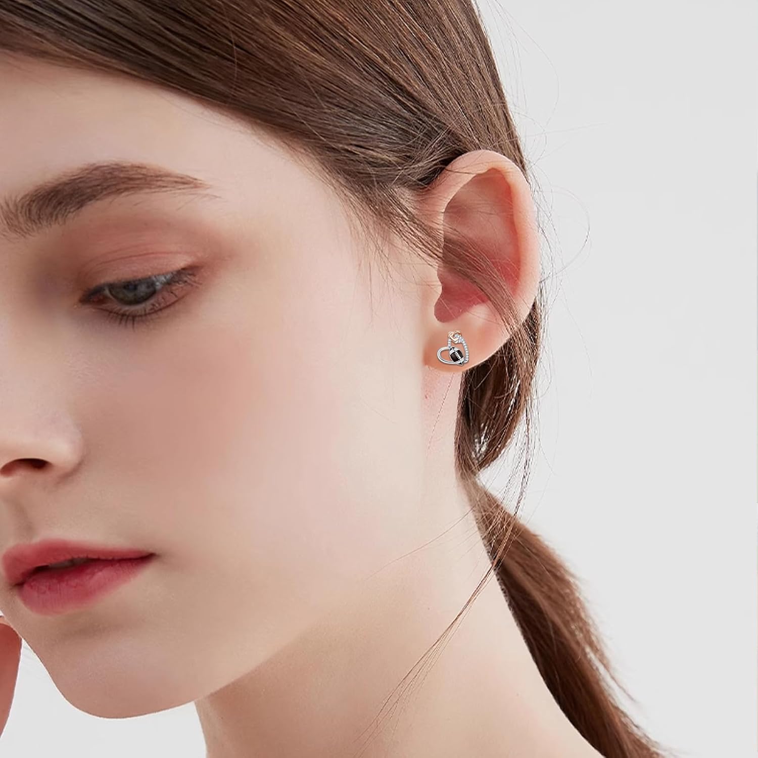 Football Earrings for Women 925 Sterling Silver Sports Earrings Football Rugby Heart Studs Jewelry Graduation Gifts for Sport Lovers Player Fans