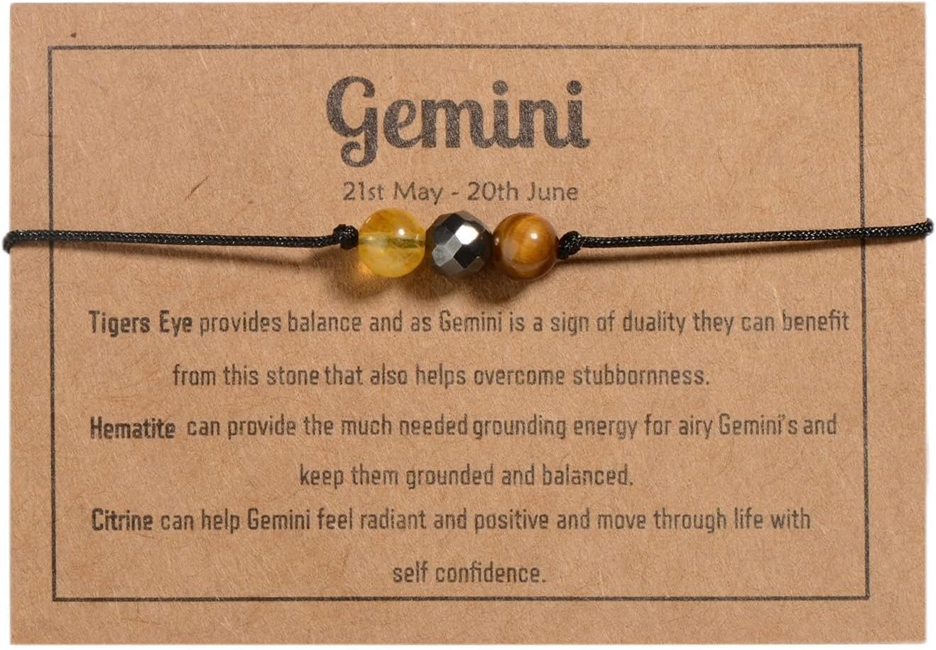 Zodiac Bracelets for Women Men, 6mm Natural Stone Horoscope Bracelets Healing Gemstone Crystals Zodiac Gifts