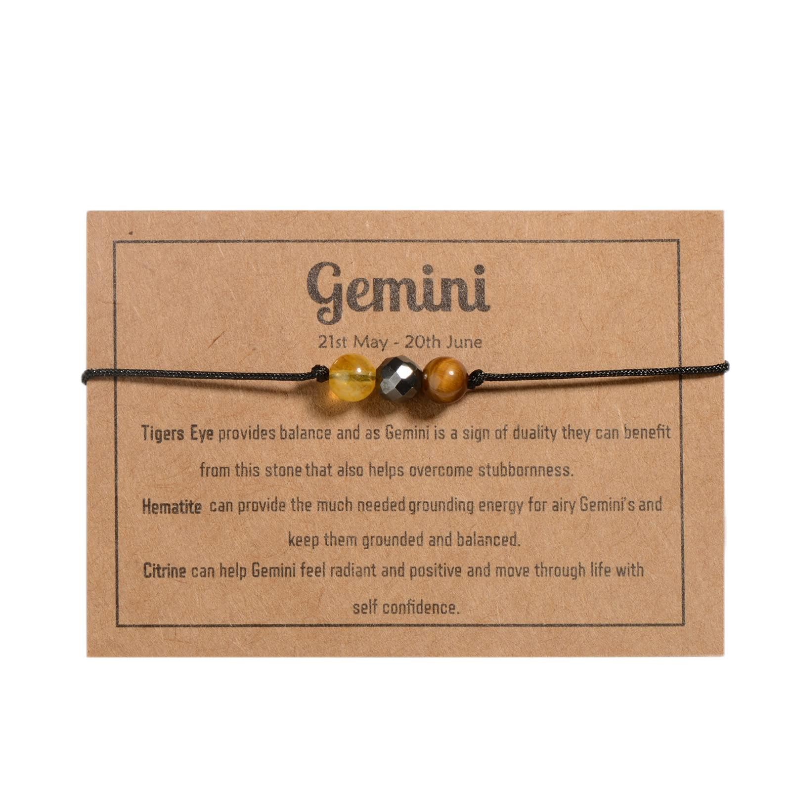 Zodiac Bracelets for Women Men, 6mm Natural Stone Horoscope Bracelets Healing Gemstone Crystals Zodiac Gifts