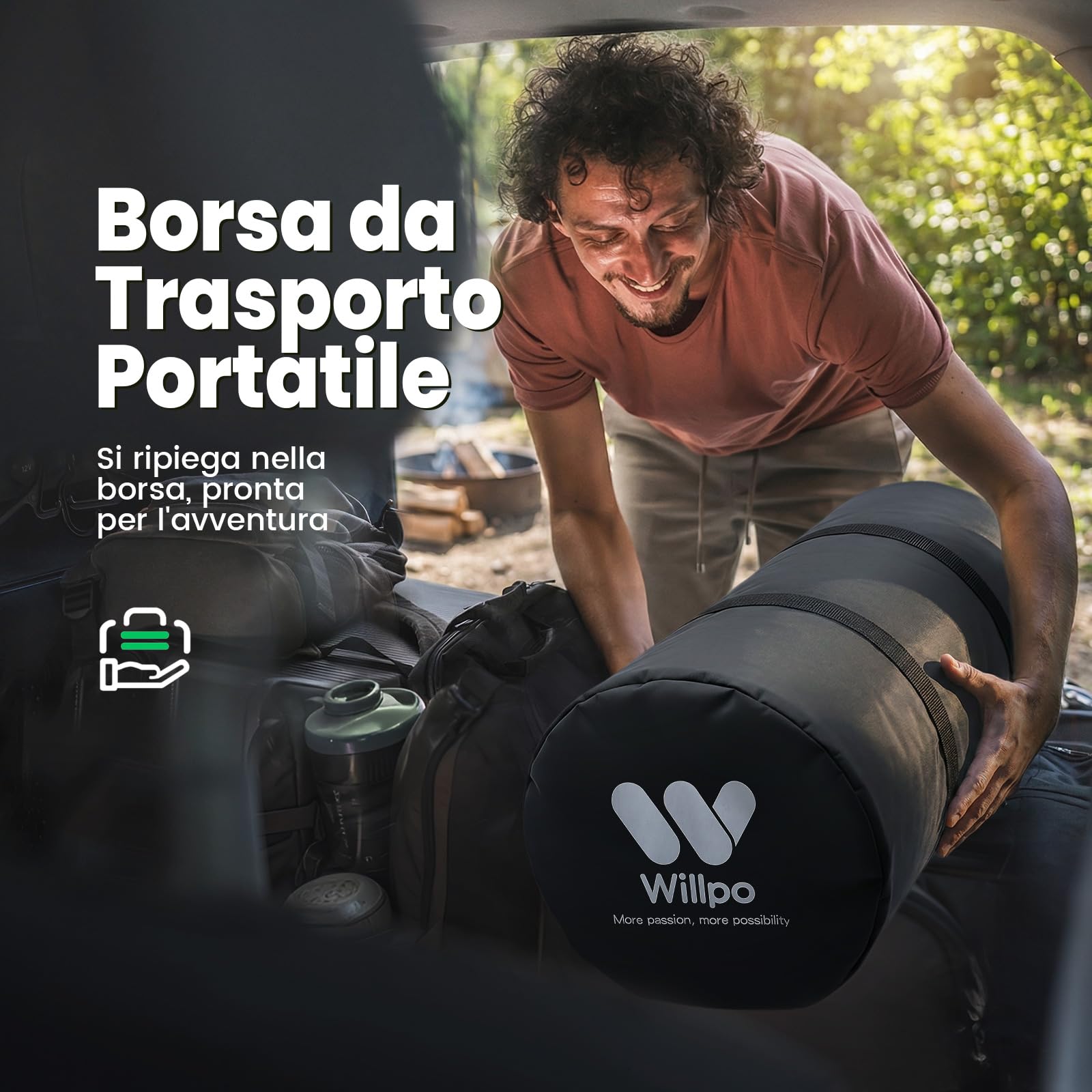 Willpo Materasso in Memory Foam per Campeggio con Borsa da Viaggio, Materassino Portatile Leggero per Tende, Letti per Ospiti, Casa - Grigio, Singolo Piccolo