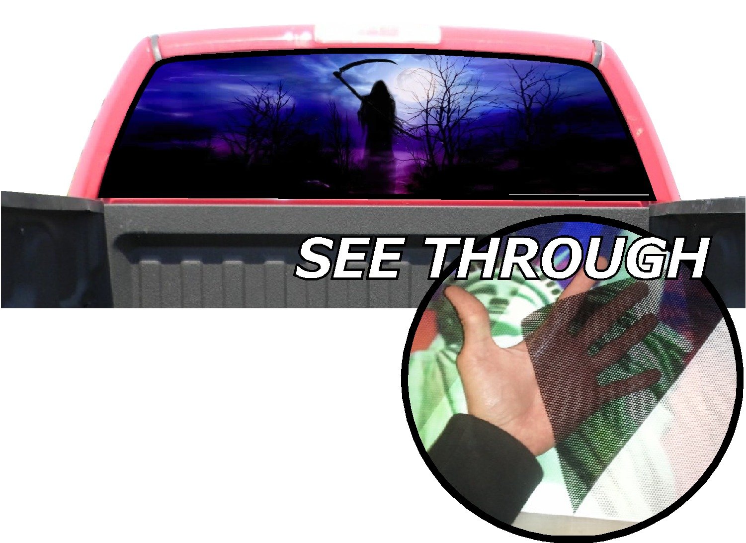 P21 Grim Reaper Tint Rear Window Decal Wrap Graphic Perforated See Through Universal Size 65