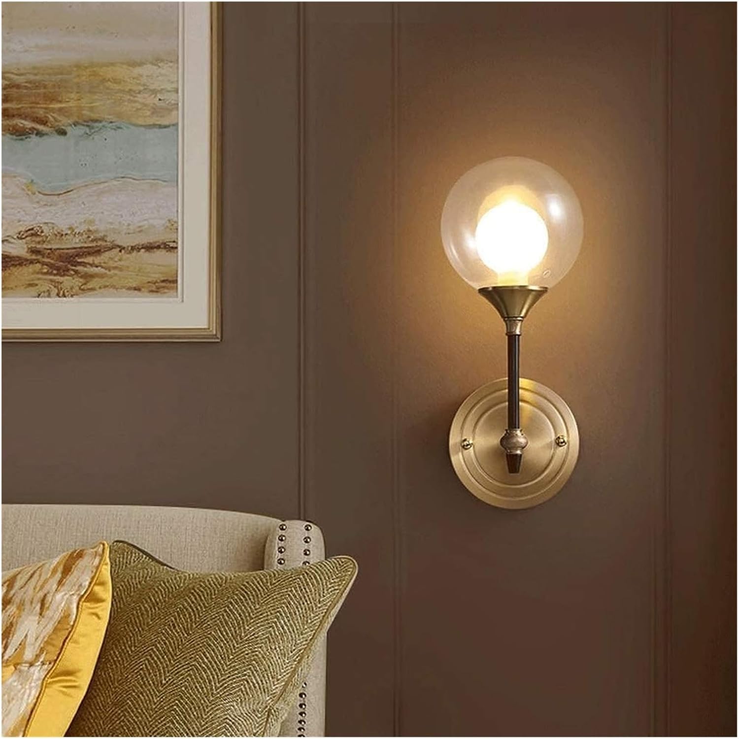Applique da parete in ottone con globo di vetro, lampada da comodino Compatible with camera da letto, lampada da parete Compatible with interni, apparecchio di illuminazione,Illuminazione per interni