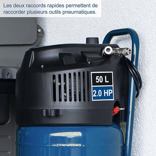 Scheppach Compresseur vertical portatif HC51V – Moteur puissant 1500 W – Sans huile – Cuve de 50 L – 10 bar – aspiration 220 L/min – Tuyau de 8 m + 13 accessoires inclus - 6
