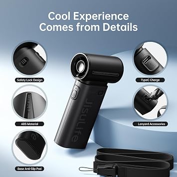 JISULIFE Portable Handheld Fan Life9, Turbo Power High Speed Air [18H Max Cooling Time], 5 Gear Wind, 5000mAh Rechargeable, Mini Pocket Design, Personal Fan for Travel Concerts Camping Makeup - Black