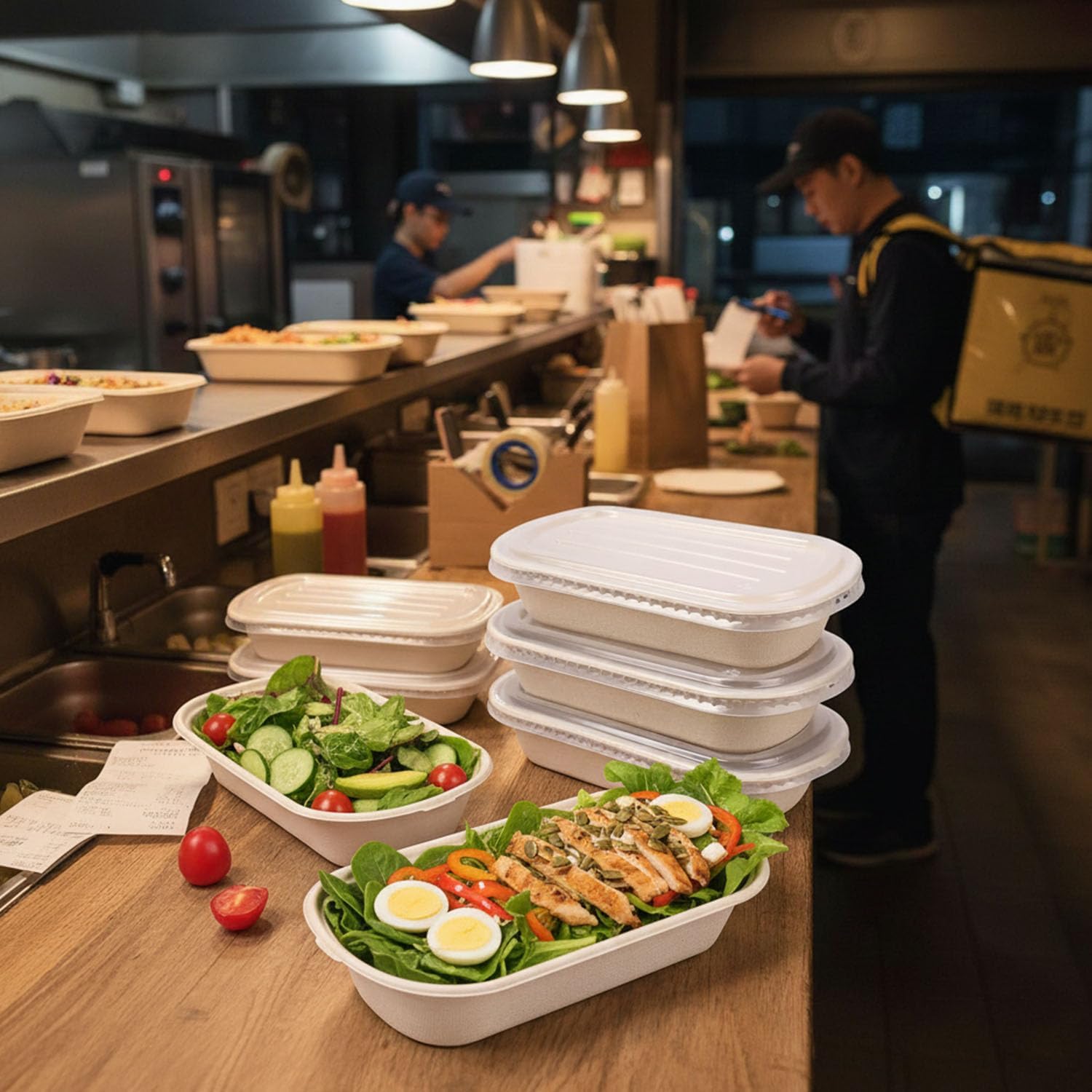 24oz Disposable Meal Paper Food Containers with Lids and Forks, 50 Pack Sugarcane Fiber Paper Bowls, Microwaveable and Freezable,Take Out Food Containers for Salad, Burrito & Pasta, Natural - Image 6