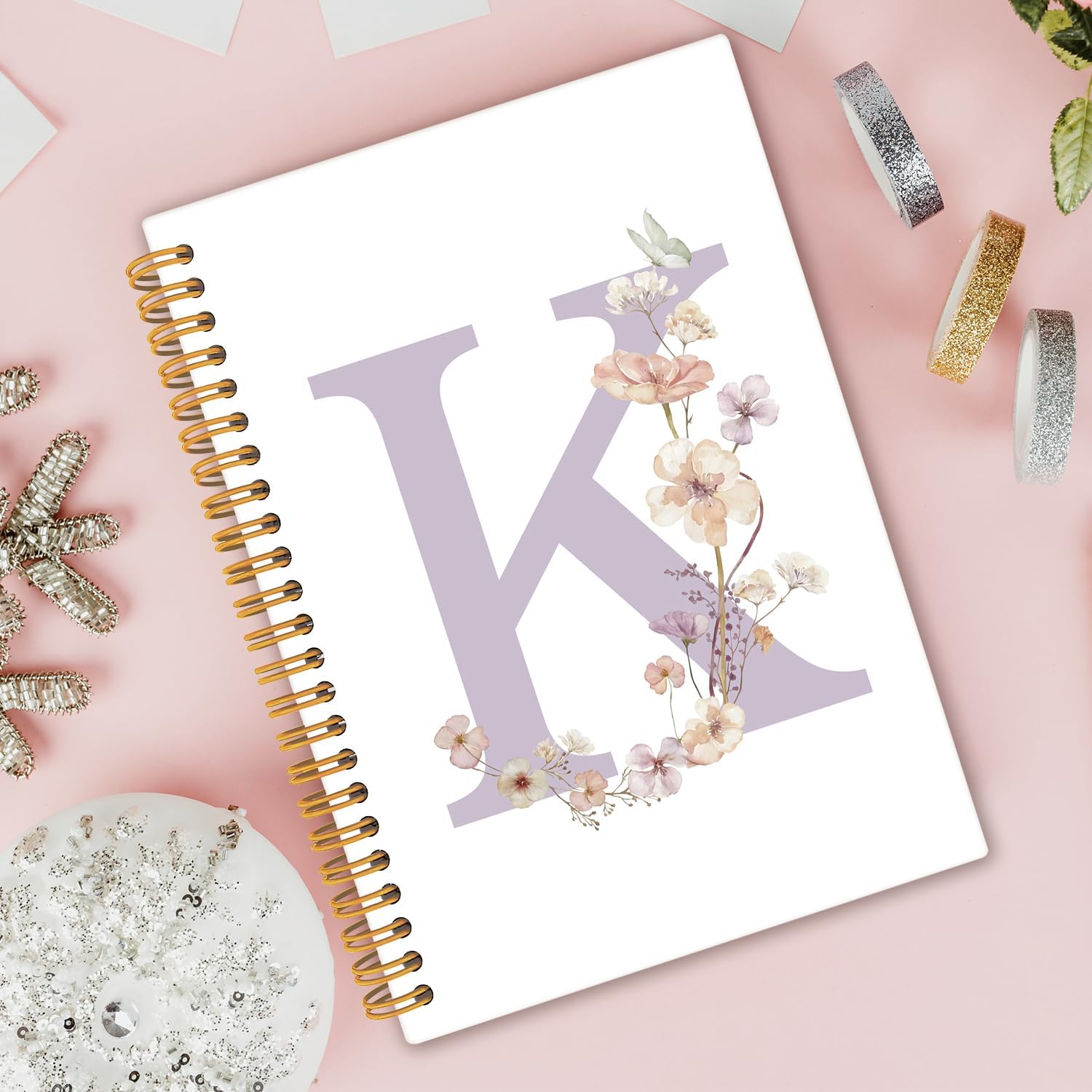 Initial Letter K Notebook, Monogrammed Gifts for Women, Custom Notebook Journals for Writing, Cute Personalized Notepads Journals for Women Floral Hardcover Spiral Notebooks 5.5x8.3 - Image 2