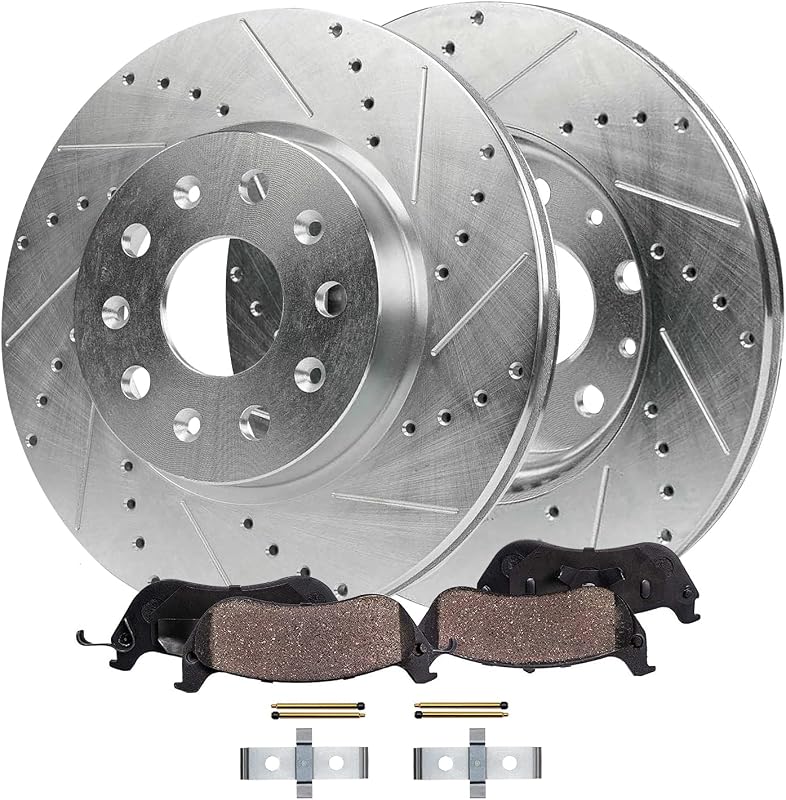 Kit de freio dianteiro Detroit Axle com discos perfurados e ranhurados de 321 mm para Cadillac ATS 2015-2019 – 4 peças