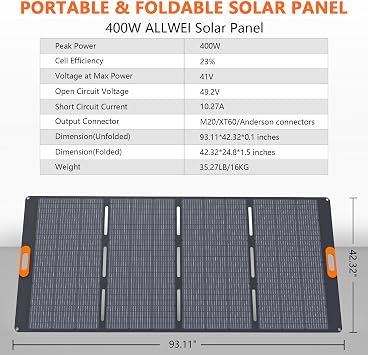 400W Foldable Portable Solar Panel for ALLWEI 1200W 2400W Power Station Solar Generator, IP67 Waterproof, with Adjustable Kickstand for RVs Camping Home and Blackouts