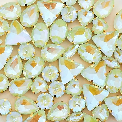 TANOSII 60 diamantes de imitación para coser con formas mixtas, gemas de cristal con parte trasera plana mental con garra dorada para joyas,