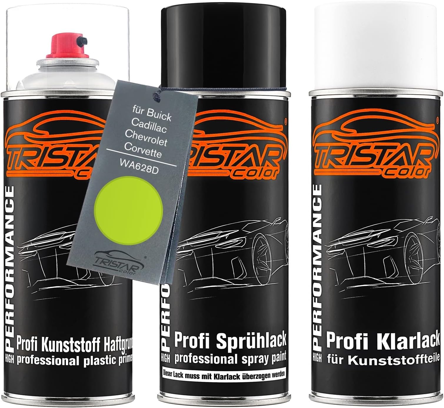 TRISTARcolor Car paint Spray can set for plastic bumper for Buick/Cadillac/Chevrolet/Corvette WA628D Shock Primer base coat clear coat with plasticizer spray can