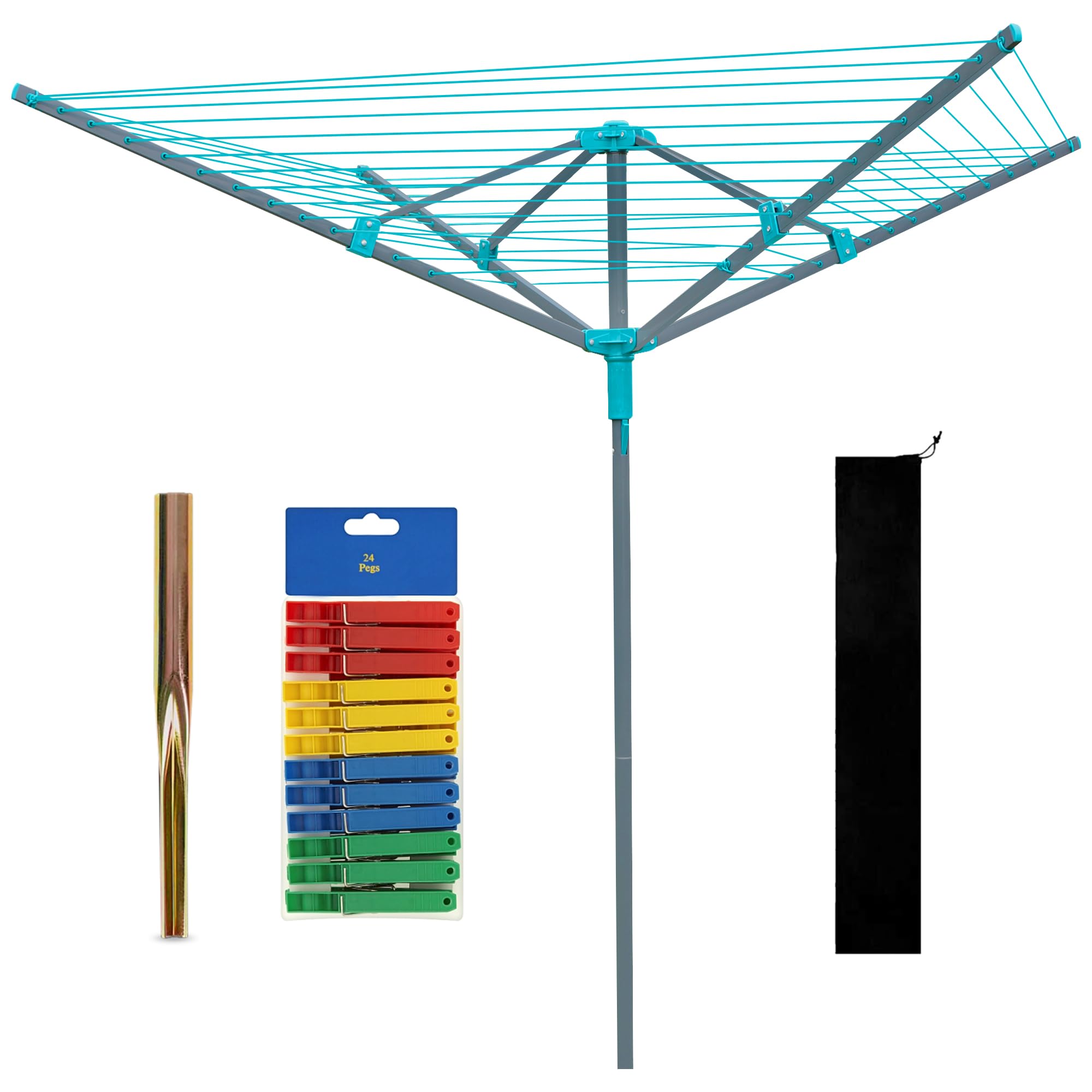 Crystals Grey Rotary Washing Line, 4 Arm Heavy Duty Clothes Airer Dryer For Outdoor & Garden, 50M Folding Large Rotary Clothes Line With Metal Ground Spike, Cover And Pegs