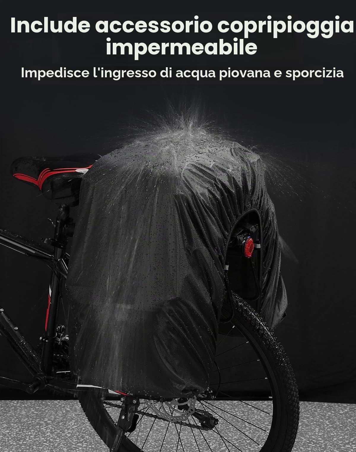 KEMIMOTO Borsa Bici 3 in 1, 52L Borse Bici Posteriore Laterali con Copertura Antipioggia, Borse per Bicicletta Posteriori Impermeabile, Nero