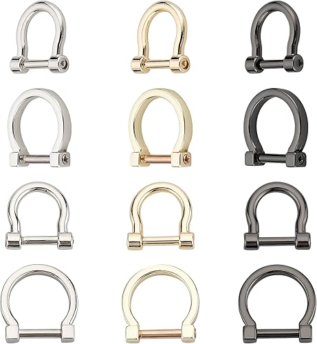 WADORN 12 anillos en D con tornillos de cierre, 2 tamaños de herradura en forma de U, grillete para llaves con grillete atornillado para correa de