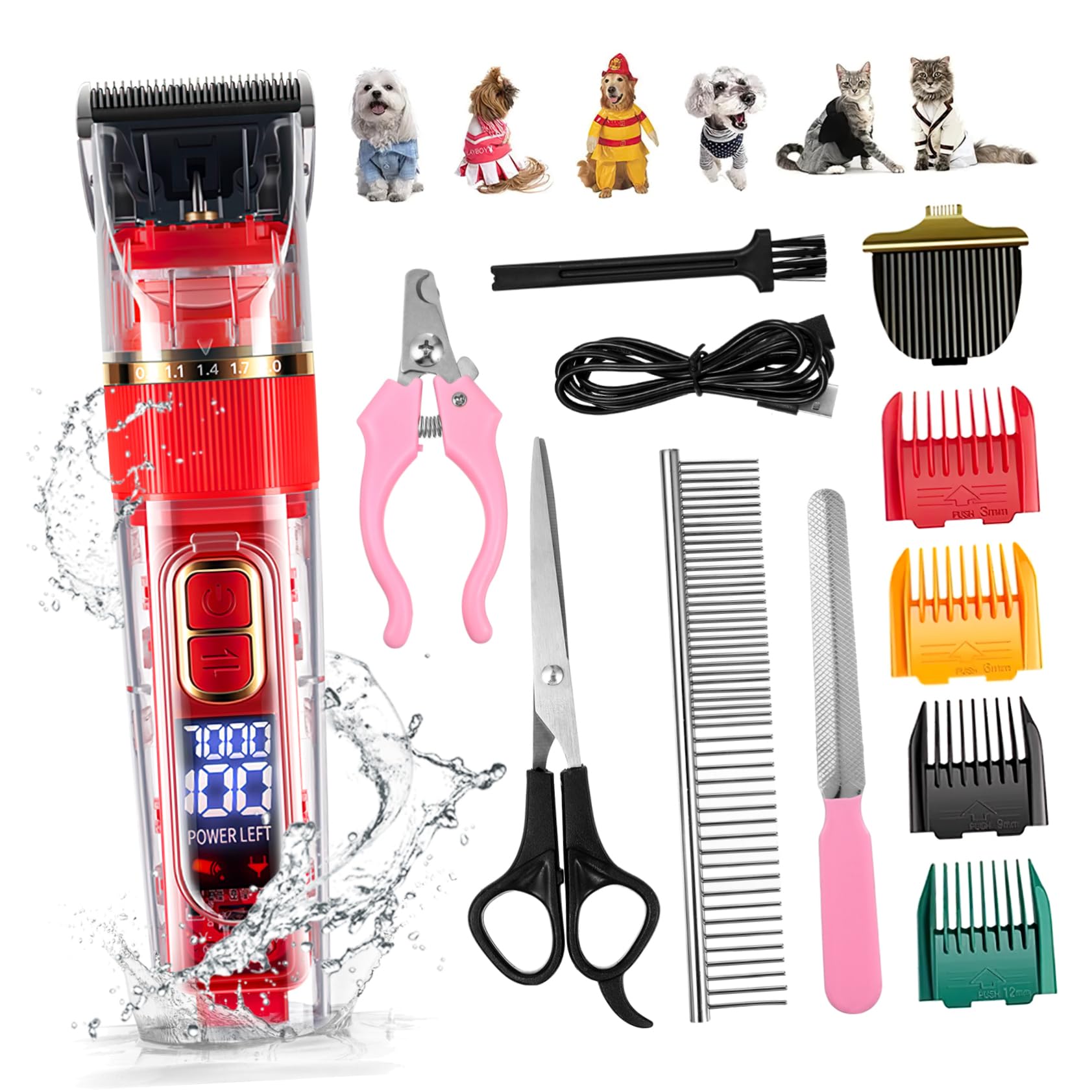 Set Tosatrice per Animali Ricaricabile Display Batteria