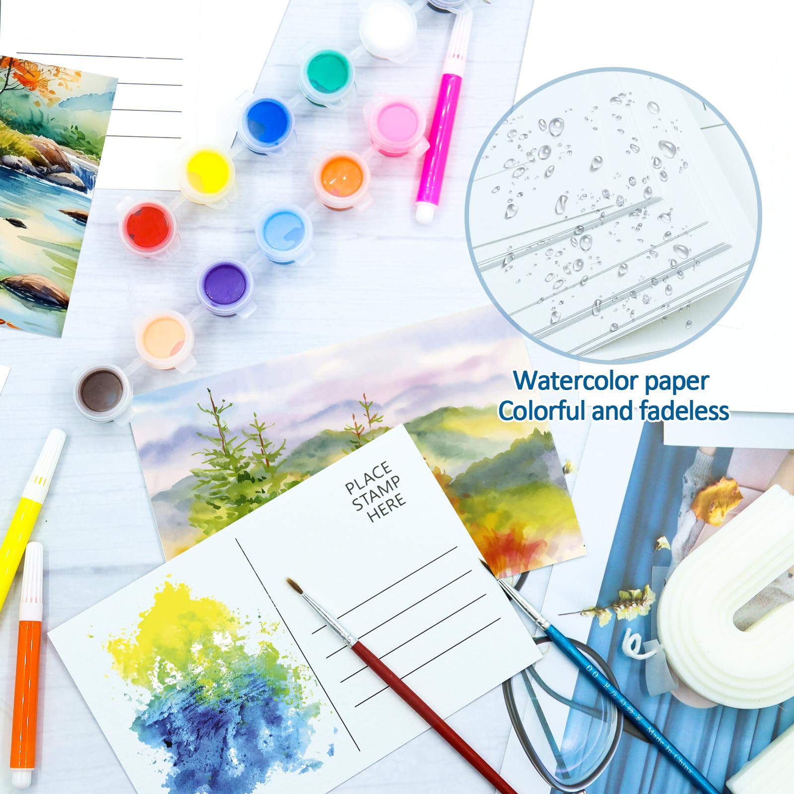 CXIIPOL Aquarellpapier-Postkarten, 300 g/m², 100 % Baumwolle, blanko, Postkarten zum Bemalen von Geschenkkarten, 100 Stück