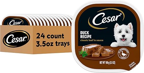 CESAR Soft Wet Dog Food Classic Loaf - Comida suave y húmeda para perros, receta clásica en salsa de pato, veinticuatro (24) bandejas de 3.5 onzas
