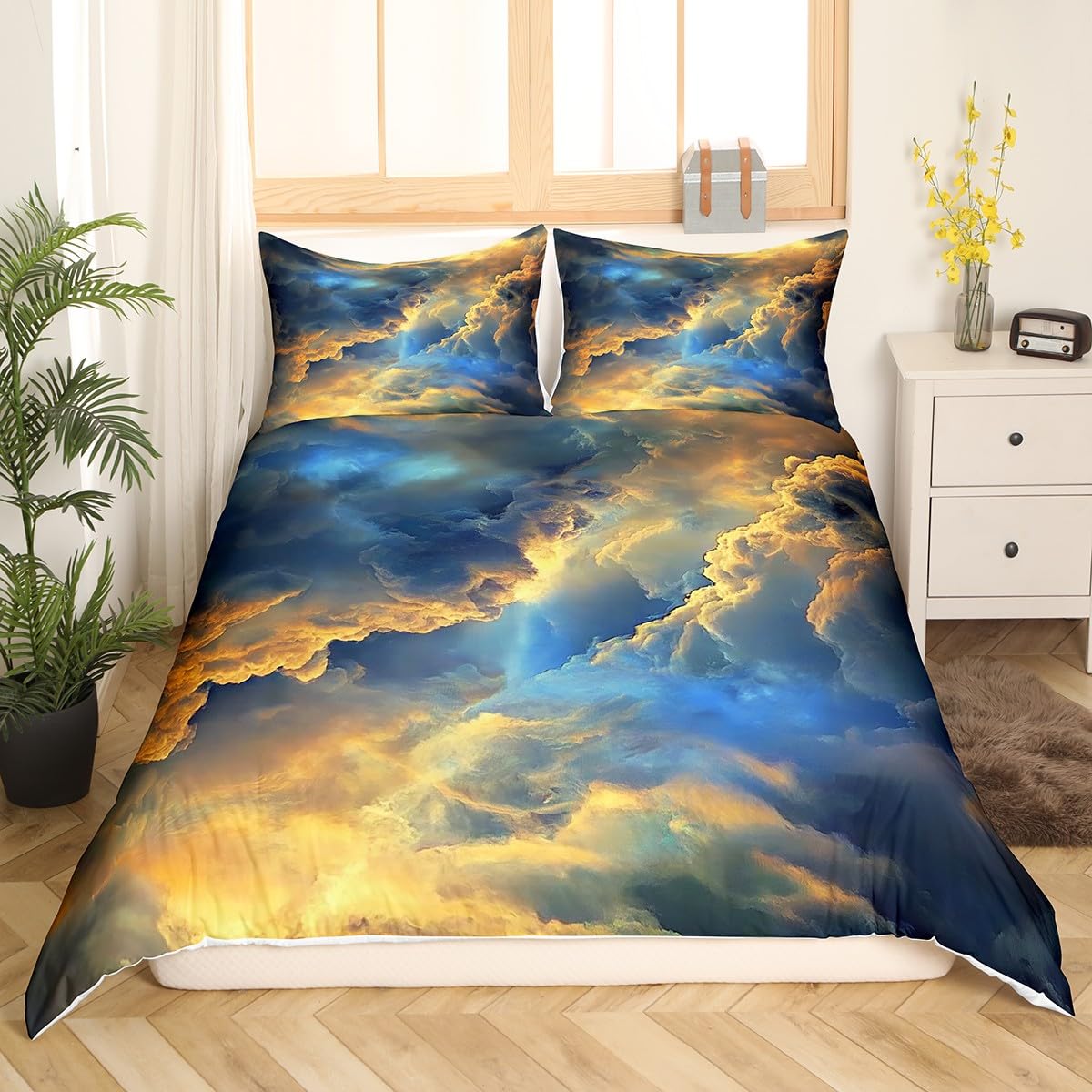 Beautiful Heavenly Duvet Cover Super King for Kids Teens Adults,Oil Painting Sunlight Bedding Set,Sun Clouds Bed Set,Sky and Clouds Quilt Cover with 2 Pillowcases Bedroom Decor - Image 2
