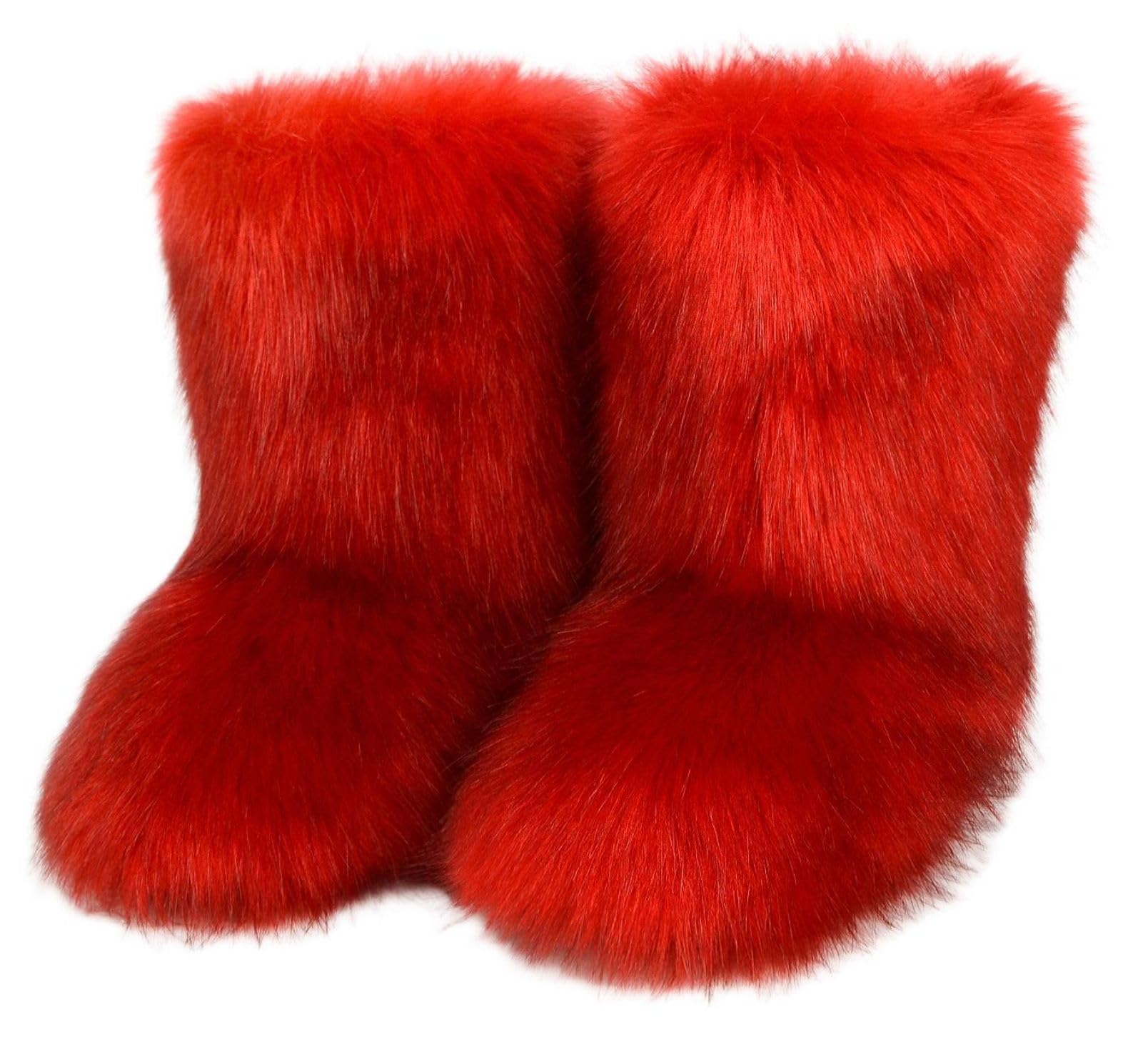 Womens Fluffy Furry Snow Boots Faux Fur Mid-Calf Flat Booties