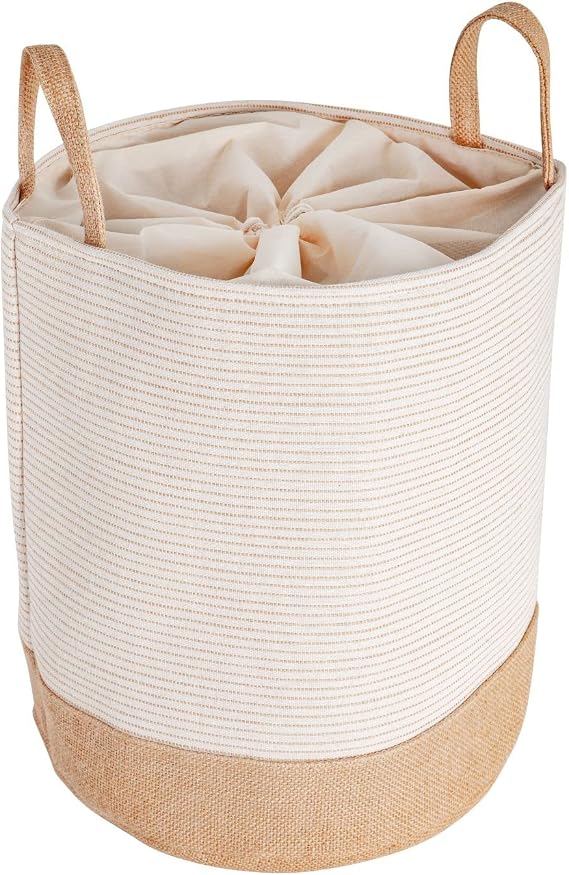 Organizer Sospeso Pieghevole In Cotone Impermeabile, 3 Scomparti, Beige, Per Bagno E Camera, Con Asta E Gancio Adesivo, Salvaspazio