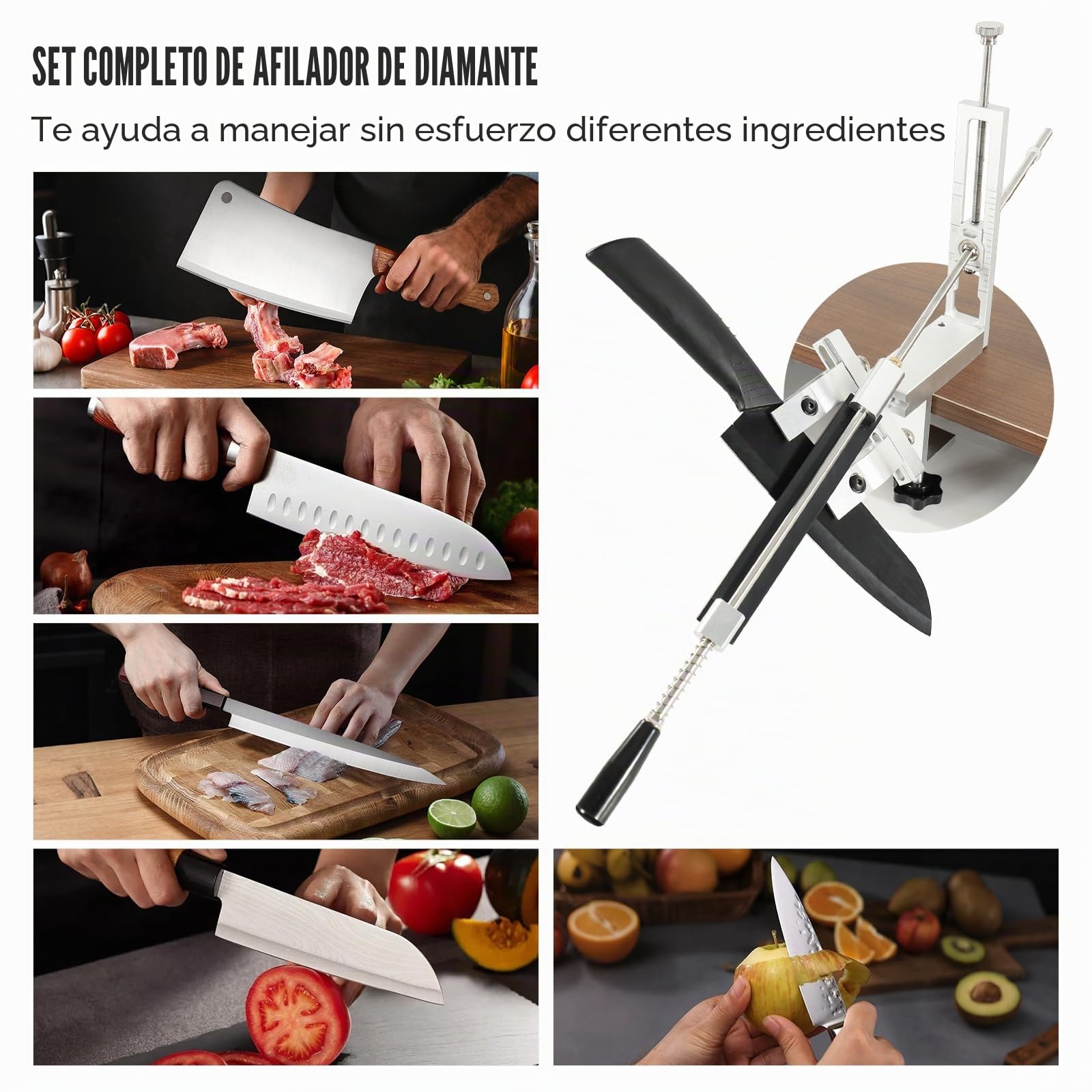 Afilador de Cuchillos Profesional, Afilador Cuchillos Manual Aluminio, Sistema de Afilado de Cuchillos Rotación de 360° con Ángulo Fijo, con 6 Diamante (120# 400# 800# 1000# 2000# 3000#)