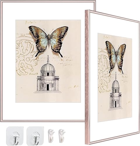 Miniatura 7 de Fkvat Juego de 2 portarretratos de 8 x 12 pulgadas, de metal fino cepillado de latón para pared y mesa, horizontal y vertical, sin paspartú para