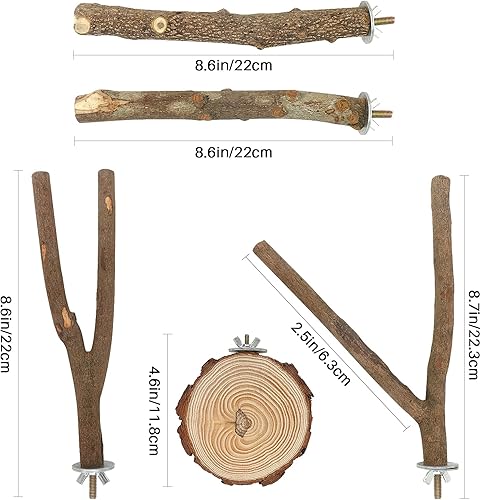 Miniatura 6 de 5 piezas de perca para pájaros para jaula de pájaros, juego de juguetes de madera natural, soporte de loro rama con plataforma redonda, palo de