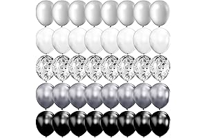 100PCS Chrome Metallic & Confetti Balloons 12 Inch Black and Grey Balloons