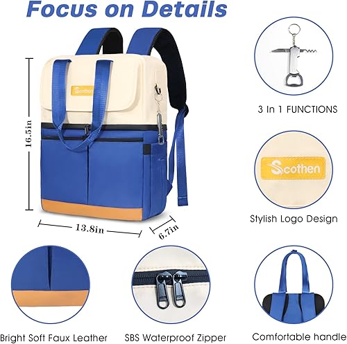 Miniatura 54 de Mochila enfriadora con doble piso y 12 paquetes de hielo, mantiene 36 latas frías hasta 24 horas, mochila térmica aislada impermeable y a prueba