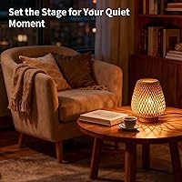 Vista 3 de Table Lamp with Double Layer Woven Shade Wood Base,Desk Bedside Small Lamps with 6ft Power Cord, 110V Plug, Dimmable E26 Socket (Bulb Included) for