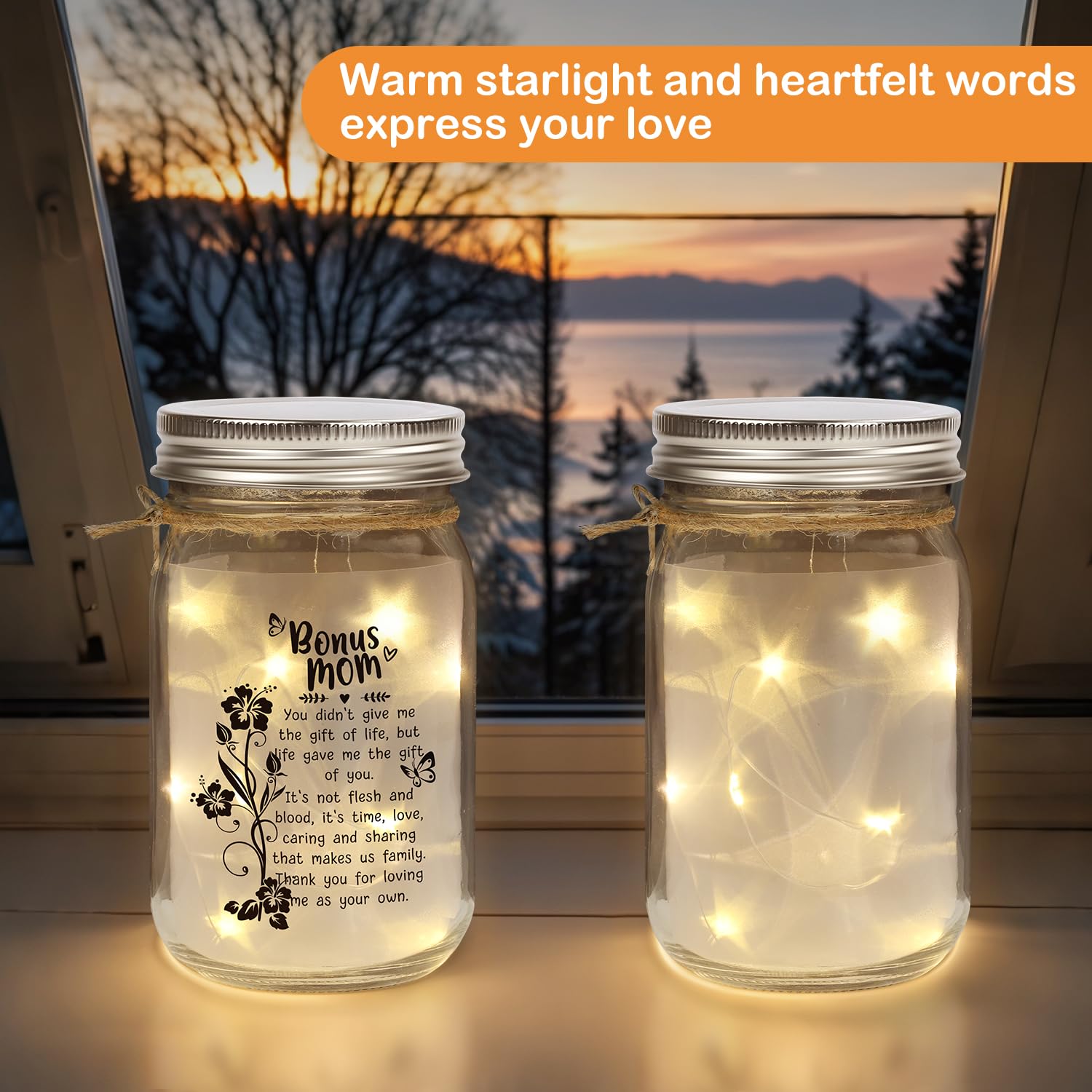 Splendest Bonus Mom Gifts Mason Jar Night Light for Mothers Day from Daughter Son,Step Mom Gifts,Birthday for Stepmom, Mother in Law Gifts