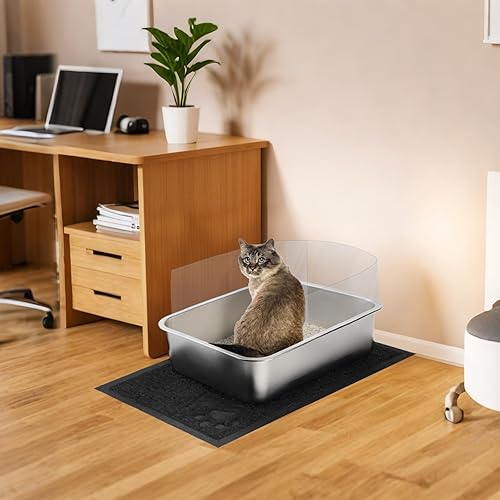 Miniatura 5 de Rypet 1 juego de caja de arena de acero inoxidable, bandeja de arena de metal a prueba de óxido, caja de arena duradera para gatitos con 1 cuchara