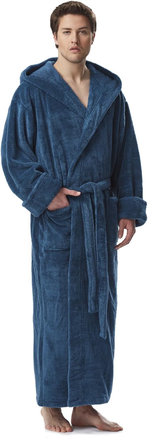 Arus Men's Fleece Robe, Long Hooded Turkish Bathrobe - Image 3