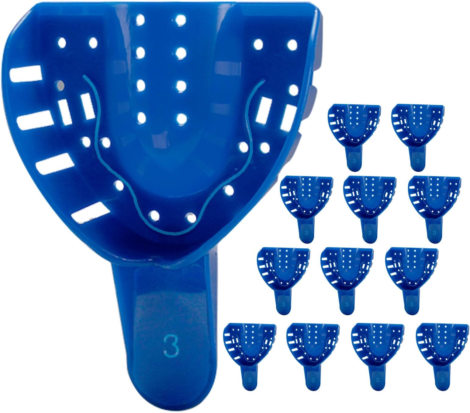 Royal Blue Premium Disposable Tracking Spacer Plastic Dental Impression Trays 12 PC Small, Medium, Large, Upper-Left, Lower-Right (#3 Upper Medium)