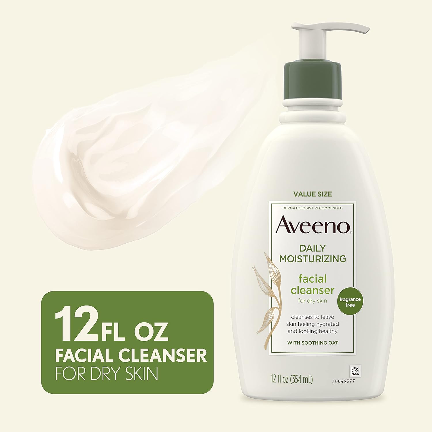 Aveeno Daily Moisturizing Facial Cleanser with Soothing Non-GMO Oat, Hydrating Face Wash for Soft & Supple Skin, Paraben-, Sulfate-, Fragrance-, Dye- & Soap-Free, 12 fl. oz : Everything Else