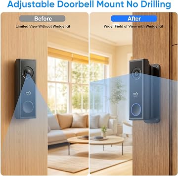 Doorbell Mount for eufy Video Doorbell E340/C31/C30/C210/S330/S220, 45 Left/Right Adjustable Angle for Wider View, Weather-Resistant Wedge Wall Bracket for eufy Doorbell, No Drilling Installation