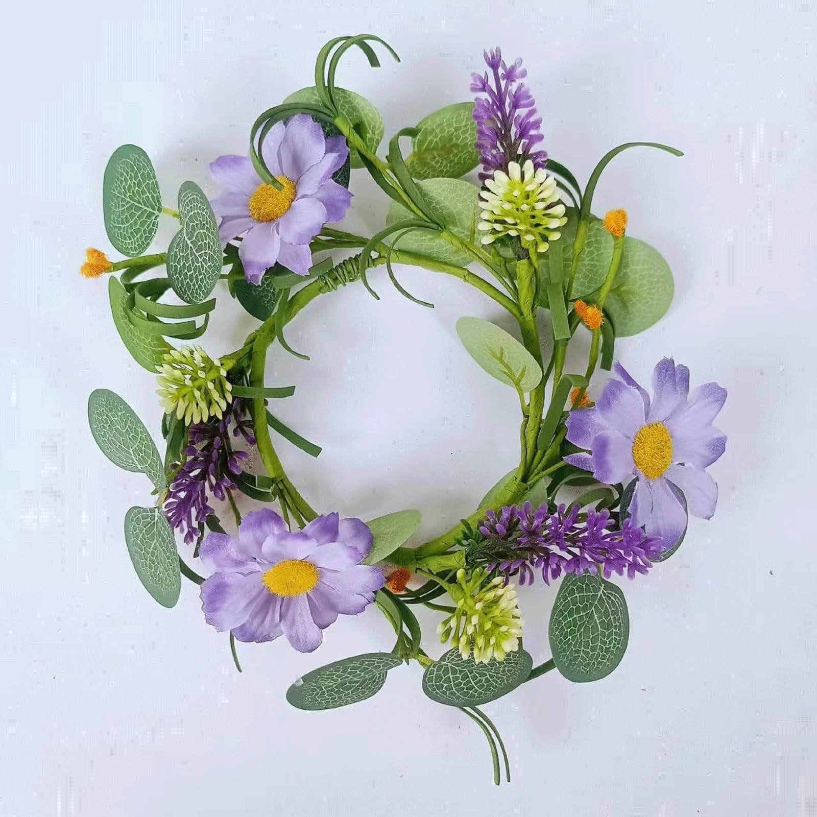 Acmee 4 Anillos De Vela De Rosas Moradas, Coronas Florales Artificiales Con  Hojas De Eucalipto, Coronas De Flores Verdes Para Pilar, Granja, Boda,  Centro De Mesa, Fiesta, Decoraciu00f3n Del Hogar, image size:1600x1600